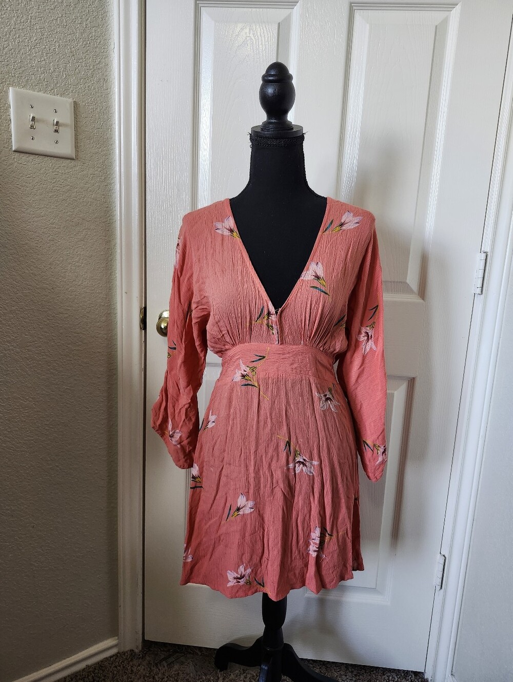 Billabong Coral Floral V-Neck Mini Dress